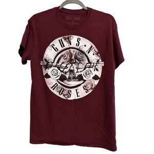 Guns N' Roses Classic Bullet Logo Band T-Shirt Rock Music Graphic Tee Burgundy M